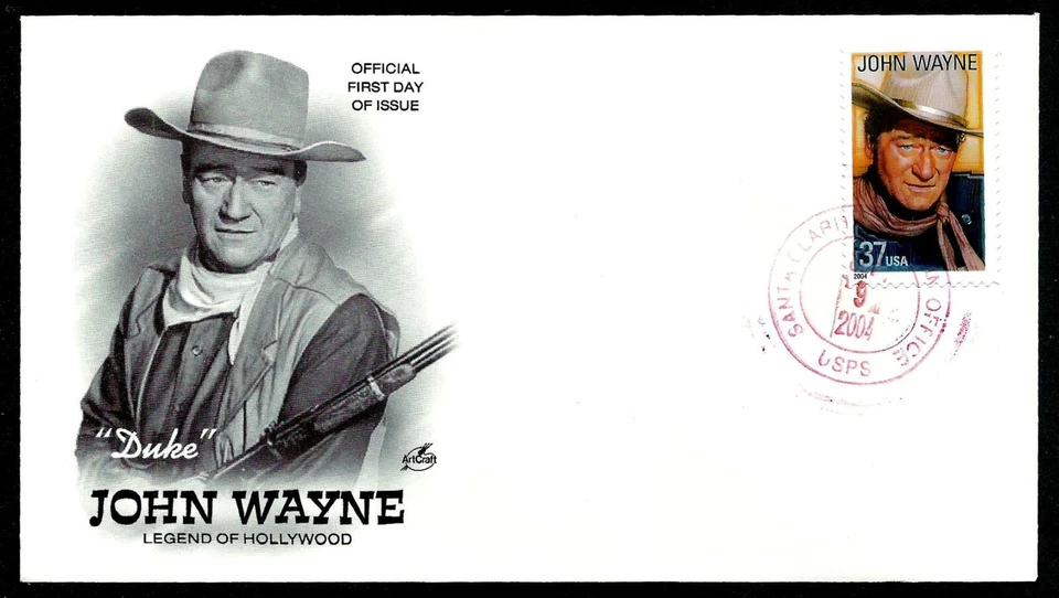 USA SCOTT #3876, RARE ARTCRAFT FDC COVER - JOHN WAYNE, LEGENDS OF HOLLYWOOD 2004 - Image 1 of 1
