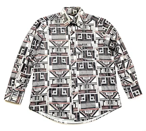Vintage Shirt Men Kingport 70s 16-16 1/2 Large Gray Disco Polyester Geometric - Picture 1 of 2