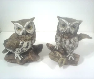 Homco tolle gehörnte Eulen Porzellan Figuren #1114 Vintage 70er Keramik Paar Set 2 - Bild 1 von 6