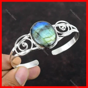 Labradorite Gemstone Halloween Gift Anniversary Bangle Jewelry Sterling Silver - Picture 1 of 6