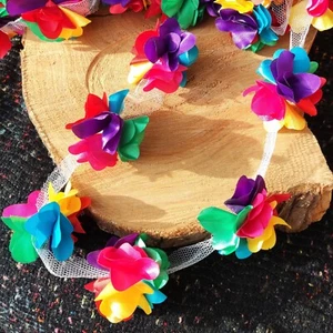 Rainbow Satin 3D Flower Chain Trim/ribbon- 5cm Width- Party/Carnival/Costume DIY - Picture 1 of 7