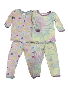 Esme Girls Pajamas Set Size 3 Pink Stars And Tie-Dye 3/4 Sleeve Lace Detail SOFT - Picture 1 of 9