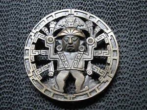MAYAN AZTEC WARRIOR GOD HIPPIE BELT BUCKLE! VINTAGE! RARE! BERGAMOT! 1970s! USA! - Picture 1 of 9
