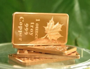 (5) 1 oz One Troy Ounce Maple Leaf .999 Fine Copper Bullion Bar Cu Element - Picture 1 of 11