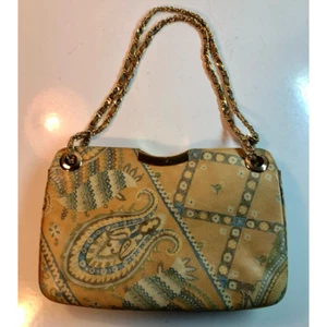 Vtg Morris Moskowitz Womens Handbag Tan Leather Paisley Magnetic Inside Pockets - Picture 1 of 10