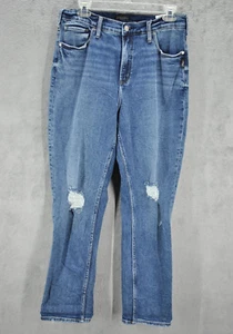 Silver Jeans Womens 90s Boyfriend 32x30 Distressed Blue Whiskered High Rise - Picture 1 of 15