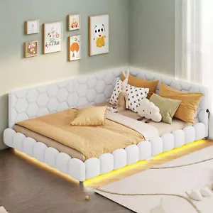 Tagesbett 2in1 Schlafsofa Polsterbett 140x200 Bettgestell mit Lattenrost LED&USB - Bild 1 von 11