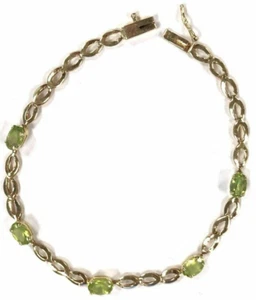 14 Karat Yellow Gold 1.25 CT Green Peridot Oval Gemstone Tennis Bracelet 7" B113 - Picture 1 of 4