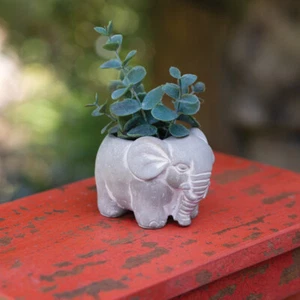 Small Cement Elephant Pot Planter Animal Garden Decor - Picture 1 of 3