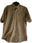 LL Bean Button Up Short Sleeve Shirt Plaid Traditional Fit Men's M-Reg Olive 