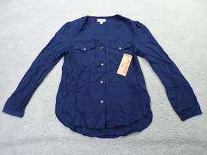 True Religion Shirt Womens Small Blue V Neck Button Down Long Sleeve - Picture 1 of 12