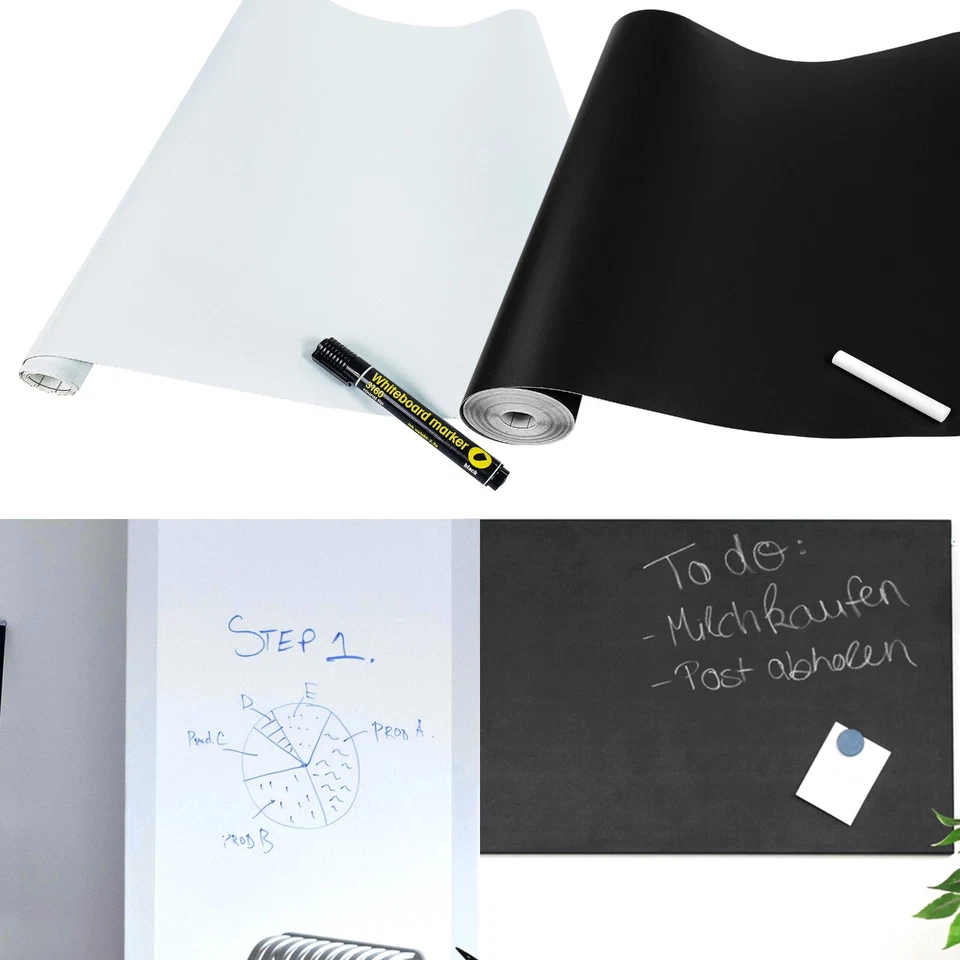 Tafelfolie Selbstklebend Kreidefolie Schwarz Whiteboard Folie Weiß Beschriftbar - Bild 1 von 1
