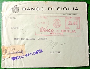 1946 EMA - FASCIO SCALPELLATO RACCOMANDATA PER NEW YORK BANCO DI SICILIA MESSINA - Foto 1 di 4