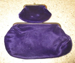Vintage 1940's to 1960's Royal Purple Velvet Cosmetic Bag & Coin Purse Set - Picture 1 of 5