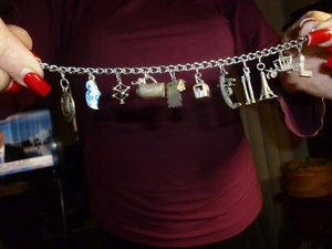 VINTAGE 11 SterLING SILVER EUROPEAN TRAVEL CHARM BRACELET 7" Long - Picture 1 of 3