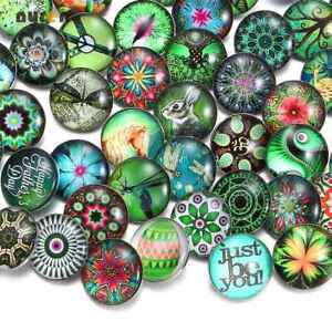 50pcs 18mm Snap Button Green Mixed Glass Snap Charms For Snap Jewelry HM146