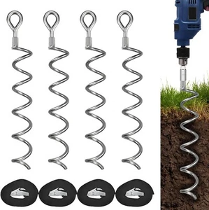 XYADX 16.3" Spiral Ground Anchor Kit 4-Pack Heavy Duty Stakes for Tent Dog Fence - Picture 1 of 6