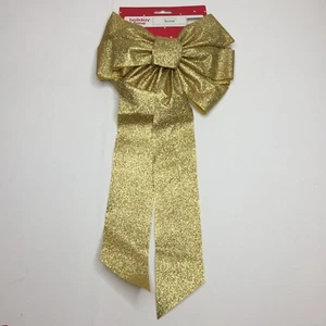 Gold Glitter 2.5" Wide Ribbon Christmas Bow Wreath Fence Mailbox Holiday - Picture 1 of 5