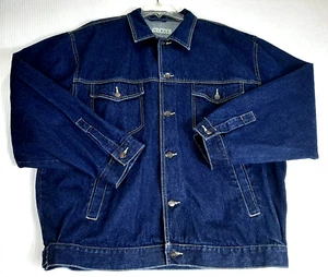VTG VIBES Men's Jean Denim Jacket Size ? 2XL Dark Blue Button Up Trucker Pockets - Picture 1 of 17
