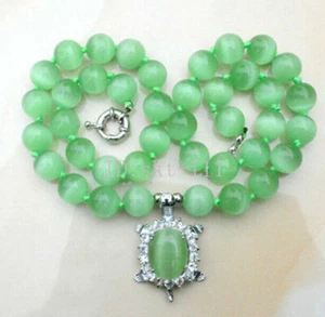 18 " AAA Delicate Green opal 10mm Turtle crystal Pendant Necklace - Picture 1 of 5