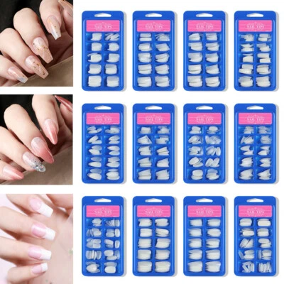 100Pcs Ballerina Nail Coffin Tips Short Art Half/Full Cover Manicure False Nail. - Image 1 of 4
