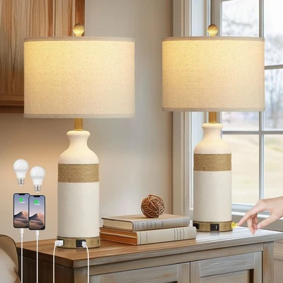 Lámparas de mesa de ratán boho para mesita de noche de dormitorio 26" juego de lámparas de noche de granja... Foto 1 de 4