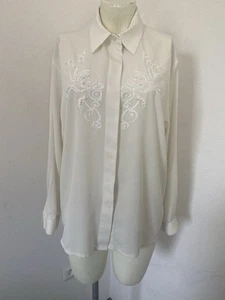 Vintage Blouse Cream Embroidery Size L As25 - Picture 1 of 5
