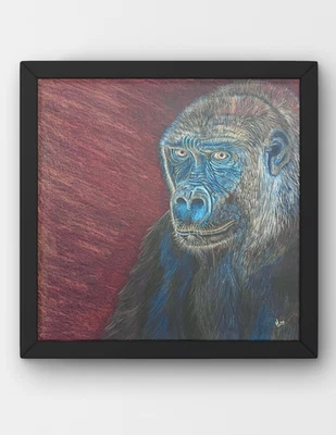GUAJARDO Original  Neo Expressionism Intense Gorilla 12X12 Paper Signed Art - Image 1 of 4