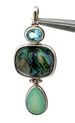 Designer Janice Girardi Sterling Silver Blue Topaz Abalone Statement Pendant - Image 1 of 4
