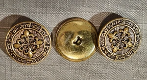 Vintage Fleur De Lis Zodiac Astrological Signs Round Metal Buttons x3 1.225" - Picture 1 of 2