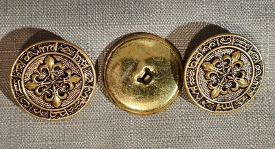 Vintage Fleur De Lis Zodiac Astrological Signs Round Metal Buttons x3 1.225" - Image 1 of 2