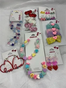 Claire's Lot Jewelry Bracelet Necklace Heart Love Earrings Bow Heart Hair Clips - Picture 1 of 2