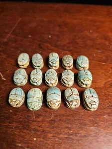 Lot Of 15 Egyptian Scarab Beads Hand-Carved,Hieroglyphic Symbols On Bottom, 3/4" - Picture 1 of 11