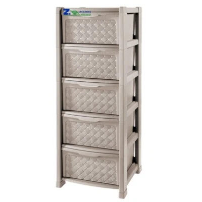 CASSETTIERA ARIANNA 5 CASSETTI EFFETTO RATTAN CM 39X39X101,5 H COLORE TALPA - Immagine 1 di 2