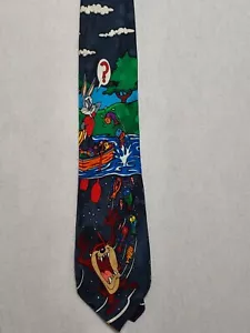 Cravatta vintage Looney Tunes insetti coniglietto Tasmania Devl anni 90 pesca pesce SETA cravatta - Foto 1 di 12