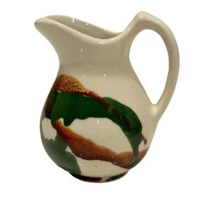Hand Painted Small Creamer Vase Pitcher Green Brown Cream Glaze 4" Vintage - Picture 1 of 6