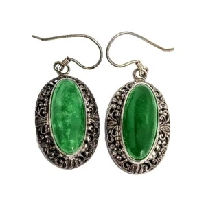 Orecchini pendenti vintage in argento sterling giadeite verde smeraldo 1 1/8" - Foto 1 di 9