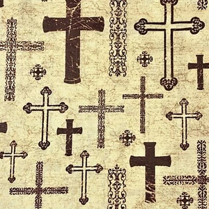 1 Yard Brown Christian cross God Religious Sewing Quilting Cotton Fabric - Foto 1 di 2