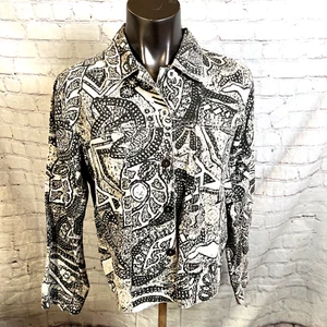 Chico's Size 1 Medium Linen Cotton Blend Multi Print Paisley Long Sleeve Jacket - Picture 1 of 5