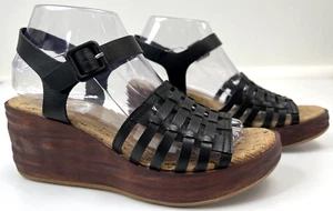 KORKS Women's US 7 Marley Black Leather Cork Ankle Strap Open Toe Wedge Sandals - Picture 1 of 24