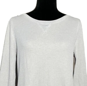 Calvin Klein Top SMALL Dove Gray Thermal Hi Lo Lace Up Back 3/4 Sl Performance - Picture 1 of 7