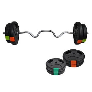 Total 30kg 120cm Super Curl Barbell Weight Set - Double Grip Cement Weight Plate - Picture 1 of 7