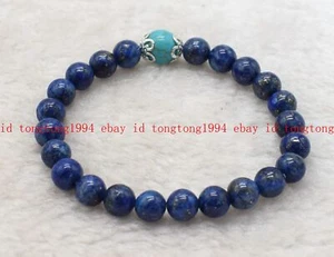 Echt 8mm Natürlich Blau Lapis Lazuli & 10mm Türkis Rund Edelsteine Armband 19cm - Bild 1 von 8