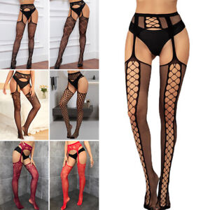 Womens Sexy Fishnet Thigh High Stockings Suspender Crotchless Pantyhose Hosiery