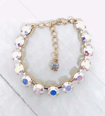 Brazalete de cadena de copa AB de cristal de oro rosa de 8 mm hecho con cristales de aurora boreal  Foto 1 de 4