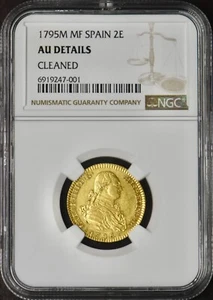 1795-M MF Spain Gold 2 Escudos - NGC AU Details - ✪COINGIANTS✪ - Picture 1 of 2