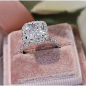 Engagement 18k White Gold Diamond Ring Lab Grown IGI Cushion Cut 3.80 Ct - Picture 1 of 15