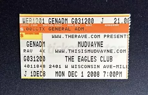 Biglietto concerto Mudvayne The Eagles Ballroom Milwaukee Wisconsin 2008 Stub 1 dicembre - Foto 1 di 2