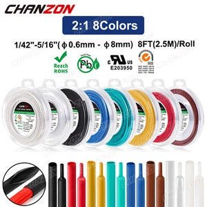 8FT / Roll 8 Colors 2:1 Heat Shrink Tubing Polyolefin Shrinking Wrap Wiring Tube - Picture 1 of 7