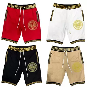 Herrenshorts Designer Stickerei Löwe griechisch Italien Stil Passform Stretch Freizeit NEU - Bild 1 von 9